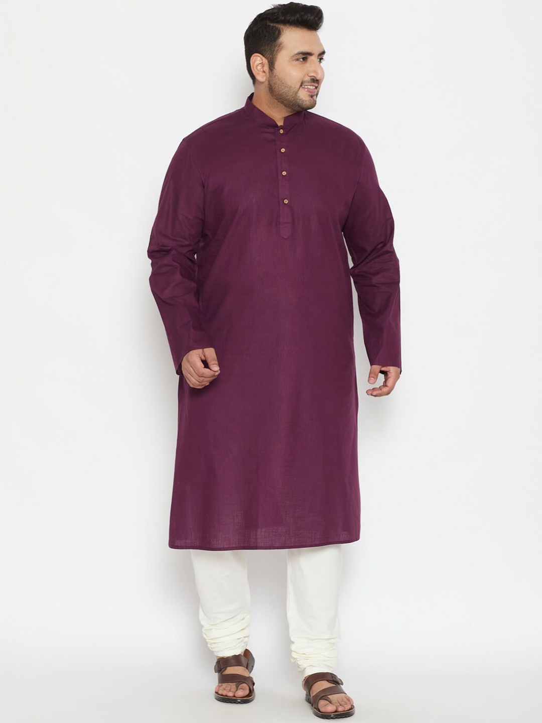 

VASTRAMAY PLUS Men Plus Size Kurta with Churidar, Purple