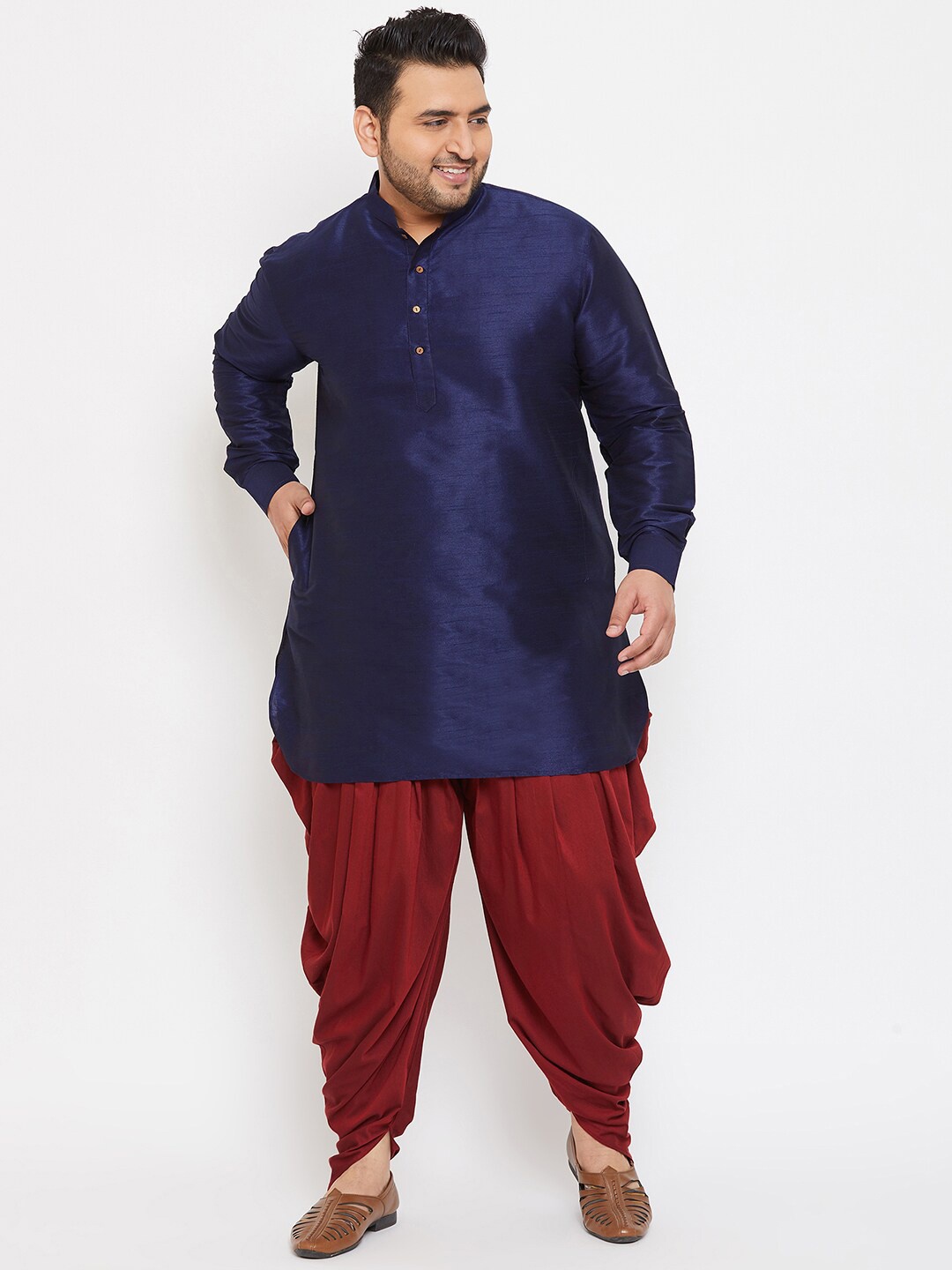 

VASTRAMAY PLUS Men Plus Size Kurta with Dhoti Pants, Navy blue