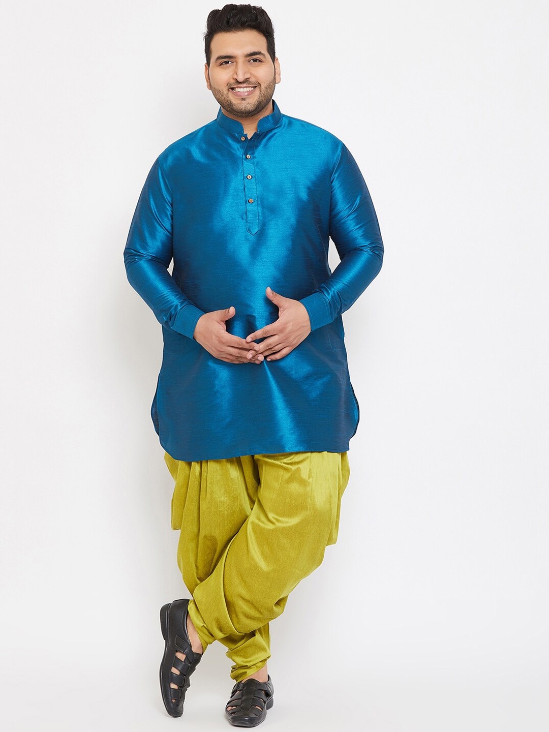 

VASTRAMAY PLUS Men Plus Size Kurta with Dhoti Pants, Turquoise blue