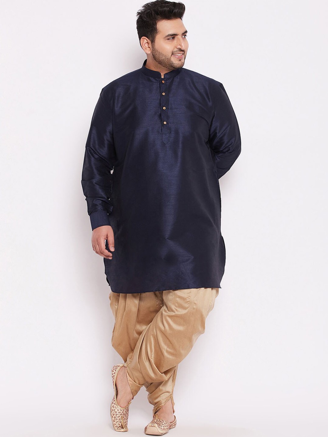

VASTRAMAY PLUS Men Plus Size Kurta with Dhoti Pants, Navy blue