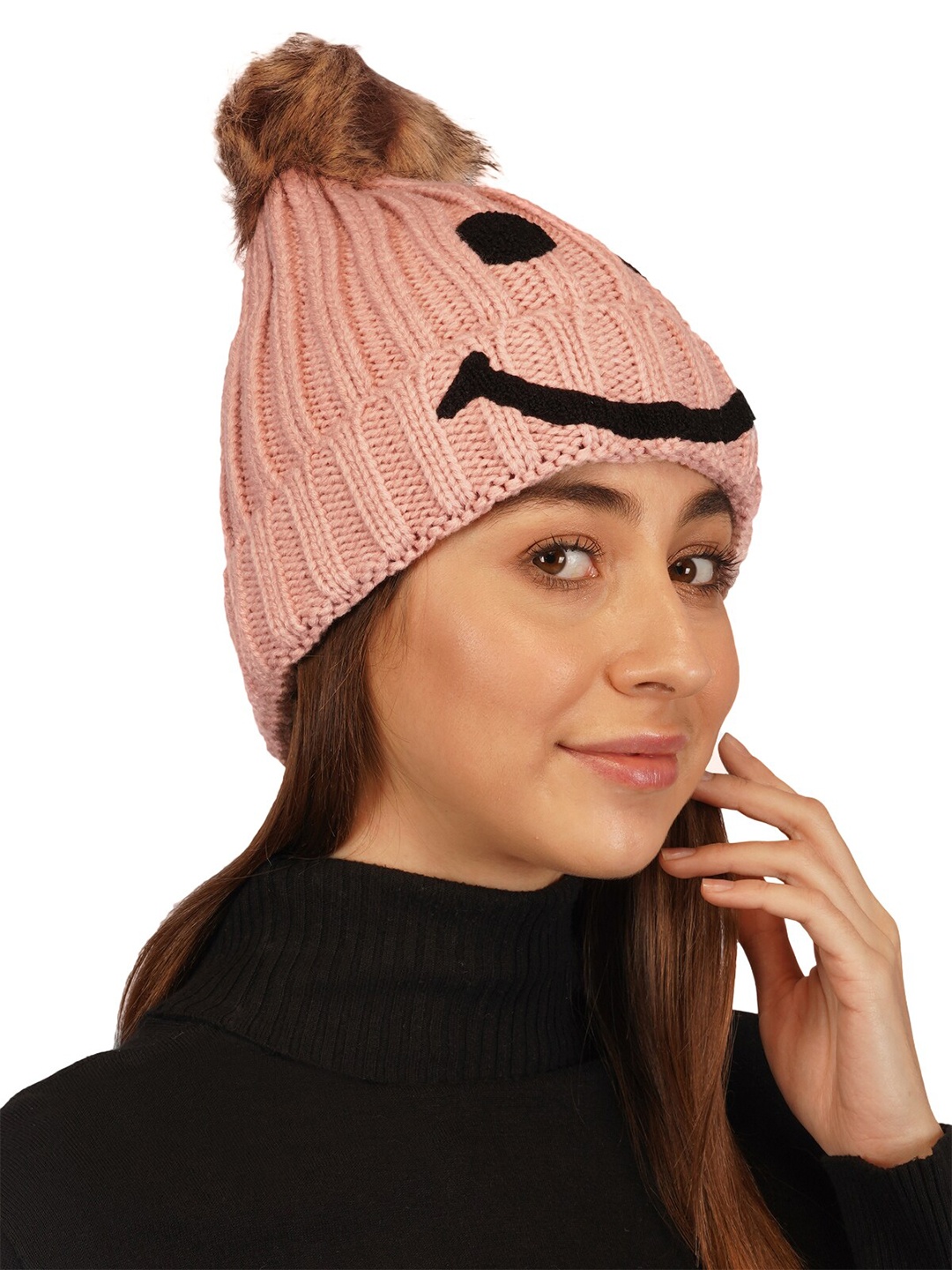 

iSWEVEN Women's Self Design Woolen Winter Beanie Cap, Pink