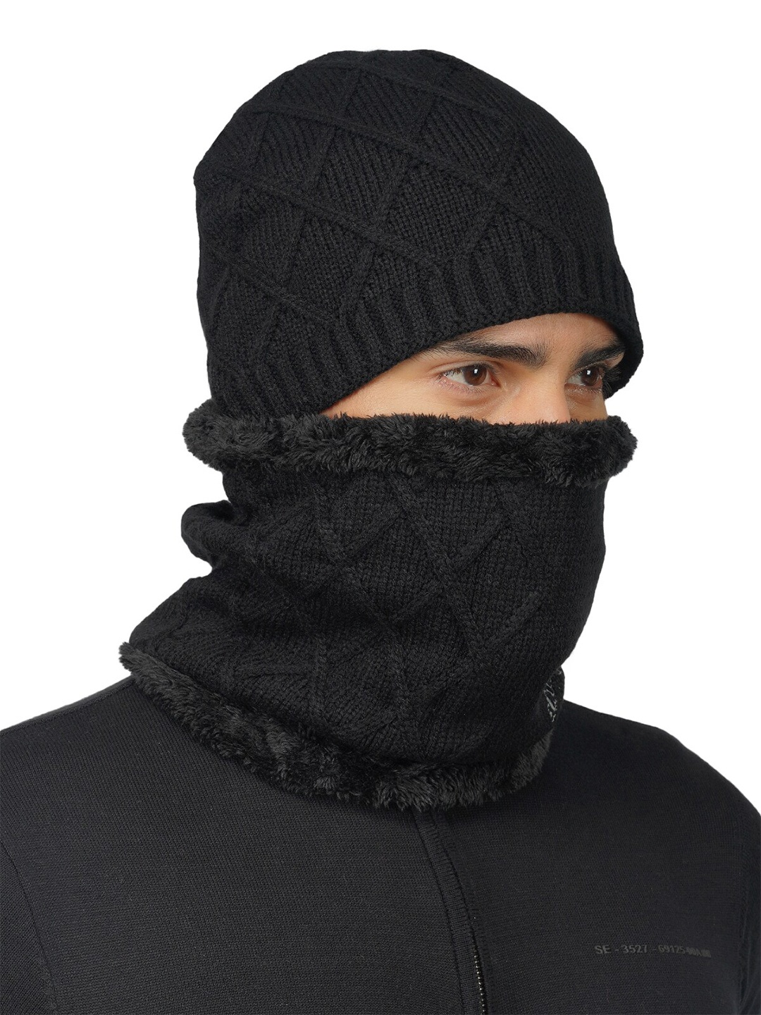 

iSWEVEN Set of 2 Woolen Winter Balaclava Caps with Neck Warmer, Black