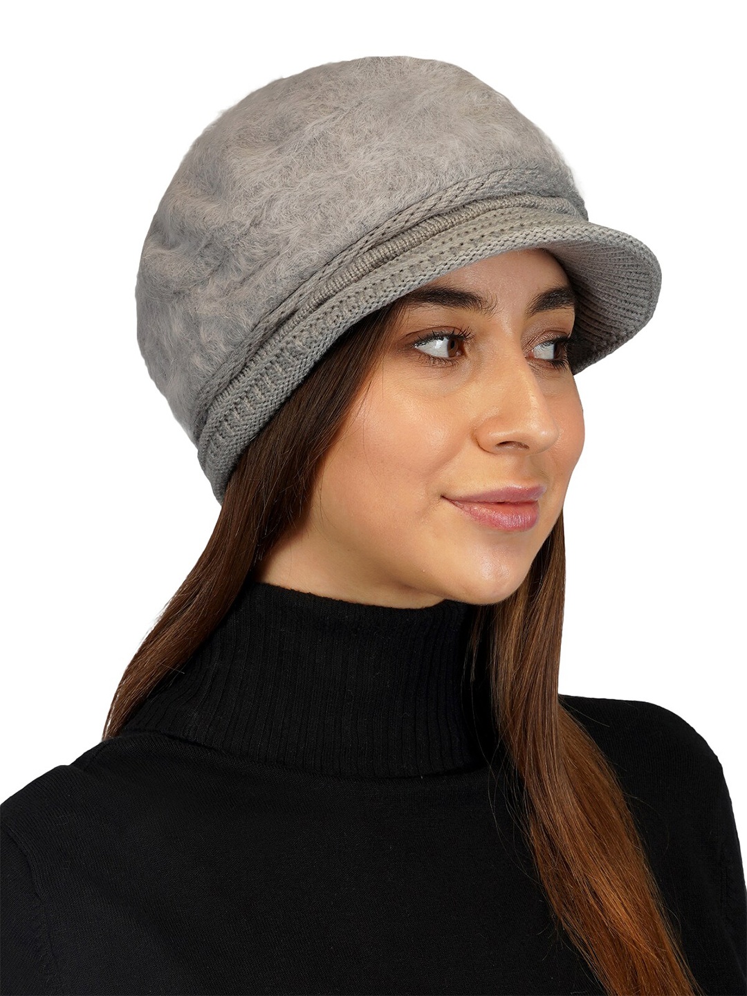 

iSWEVEN Women Self Design Woolen Winter Visor Caps, Grey