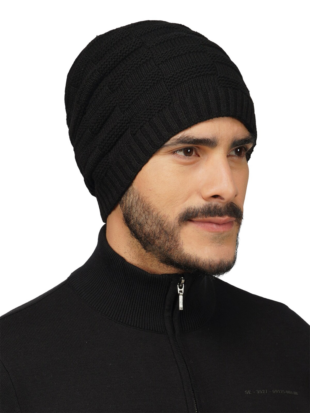 

iSWEVEN Self Design Woolen Winter Beanie Caps, Black