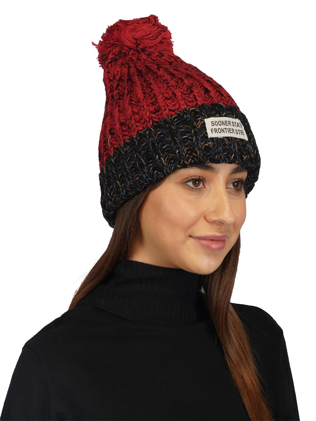 

iSWEVEN Self Design Woolen Winter Beanie Caps, Red
