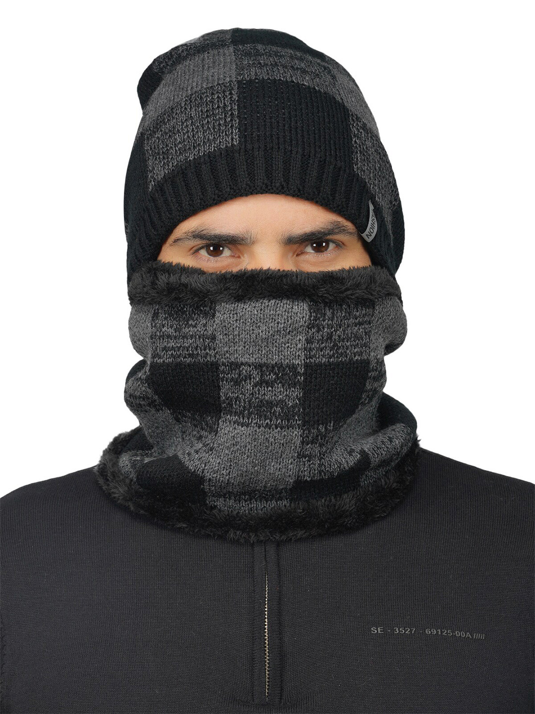 

iSWEVEN Woolen Winter Caps with Neck Warmer, Black