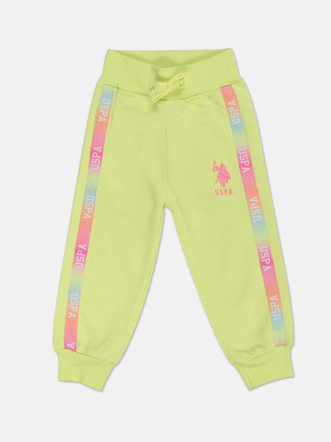 

U.S. Polo Assn. Kids Girls Printed Pure Cotton Joggers, Lime green