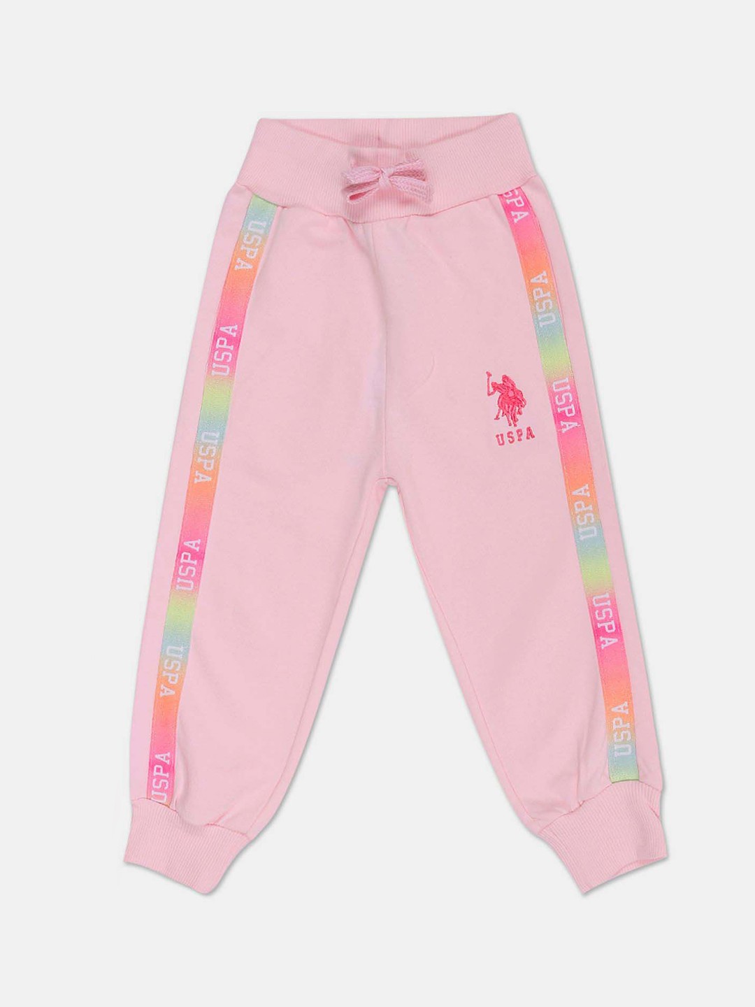 

U.S. Polo Assn. Kids Girls Printed Pure Cotton Joggers, Pink