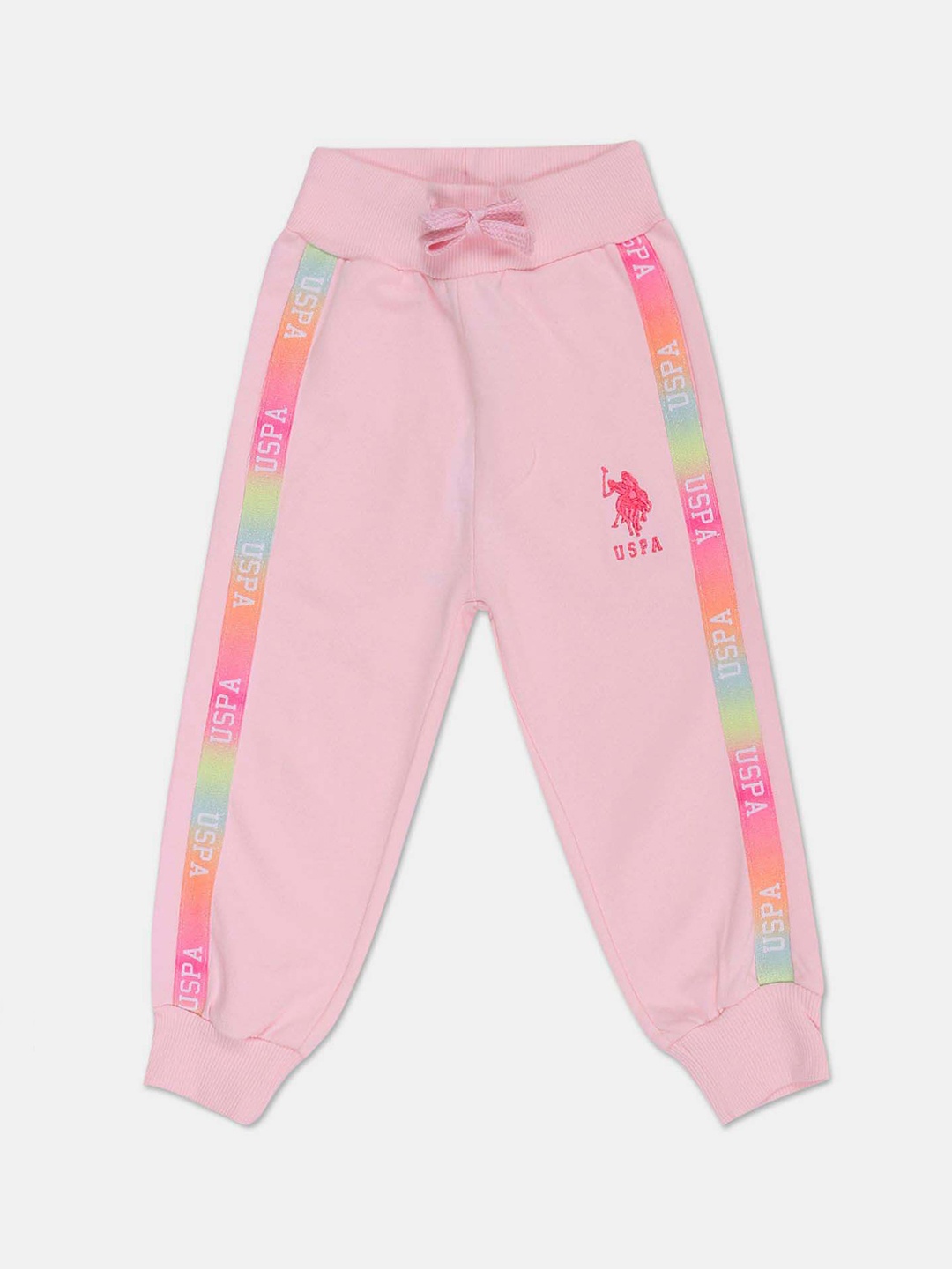 U.S. Polo Assn. Kids Girls Printed Pure-Cotton Joggers, Pink