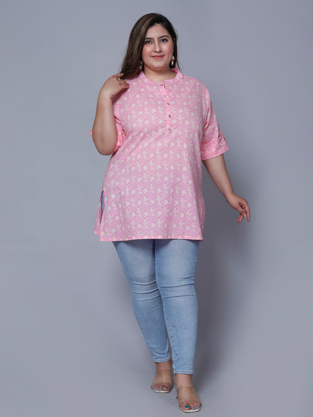 

Swasti Women Plus Size Floral Printed Pure Cotton Kurti, Pink