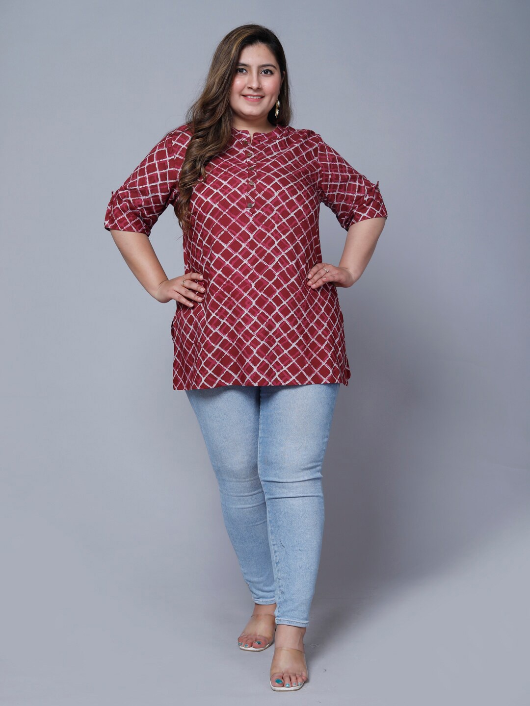 

Swasti Women Plus Size Geometric Printed Kurti, Maroon