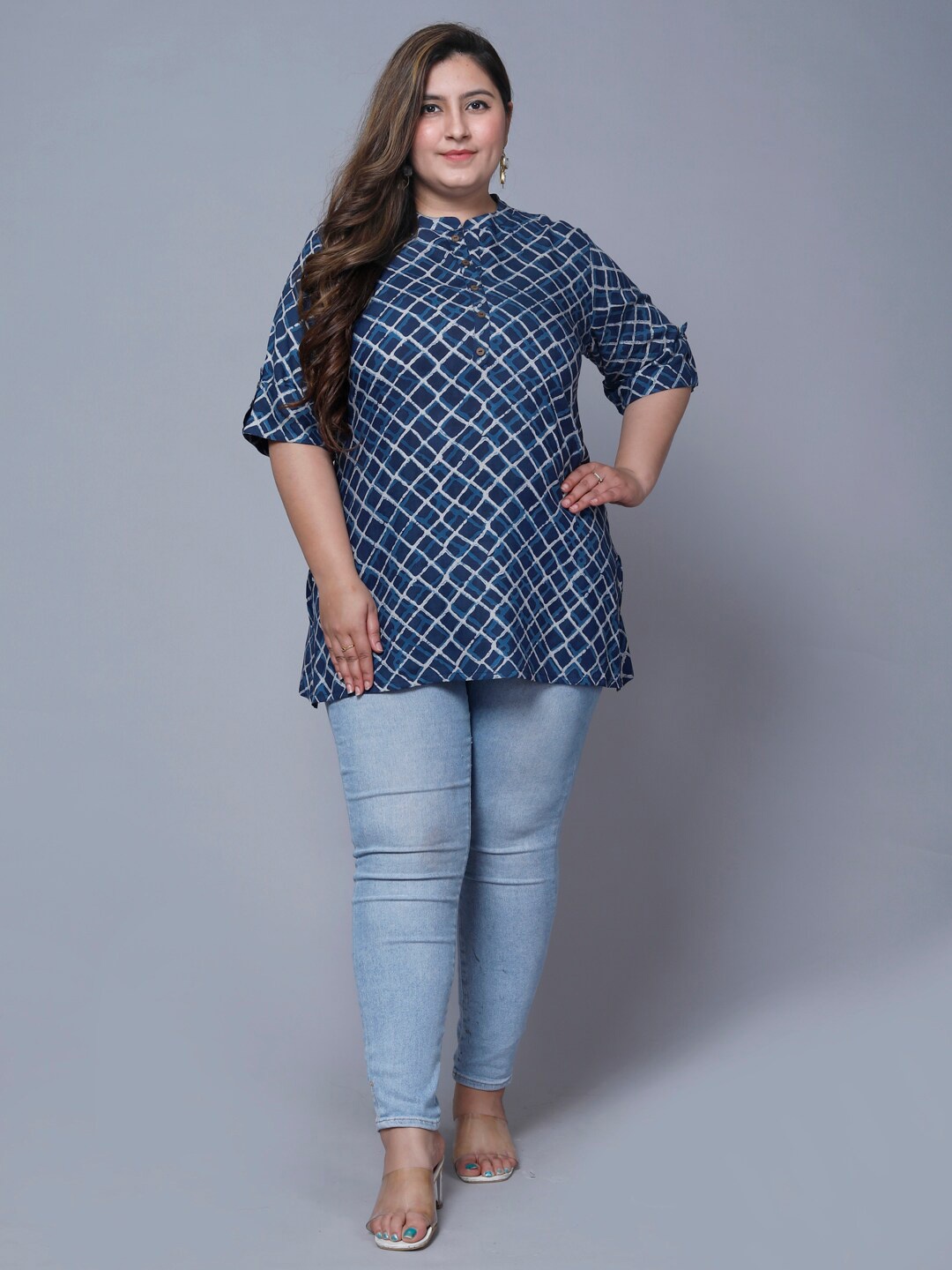 

Swasti Women Plus Size Geometric Printed Kurti, Navy blue
