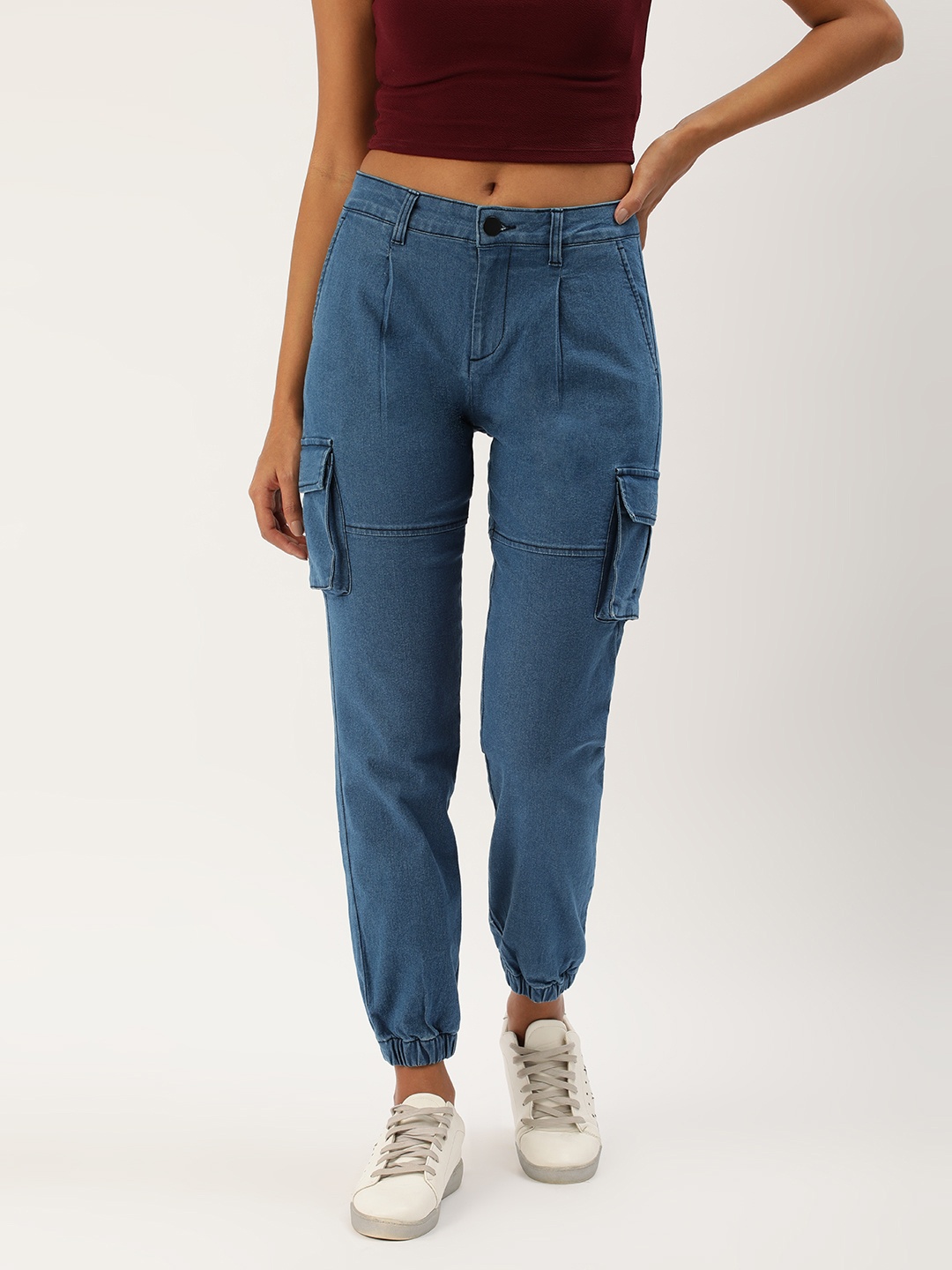 

IVOC Women Stretchable Regular Fit Cargo Denim Joggers, Blue