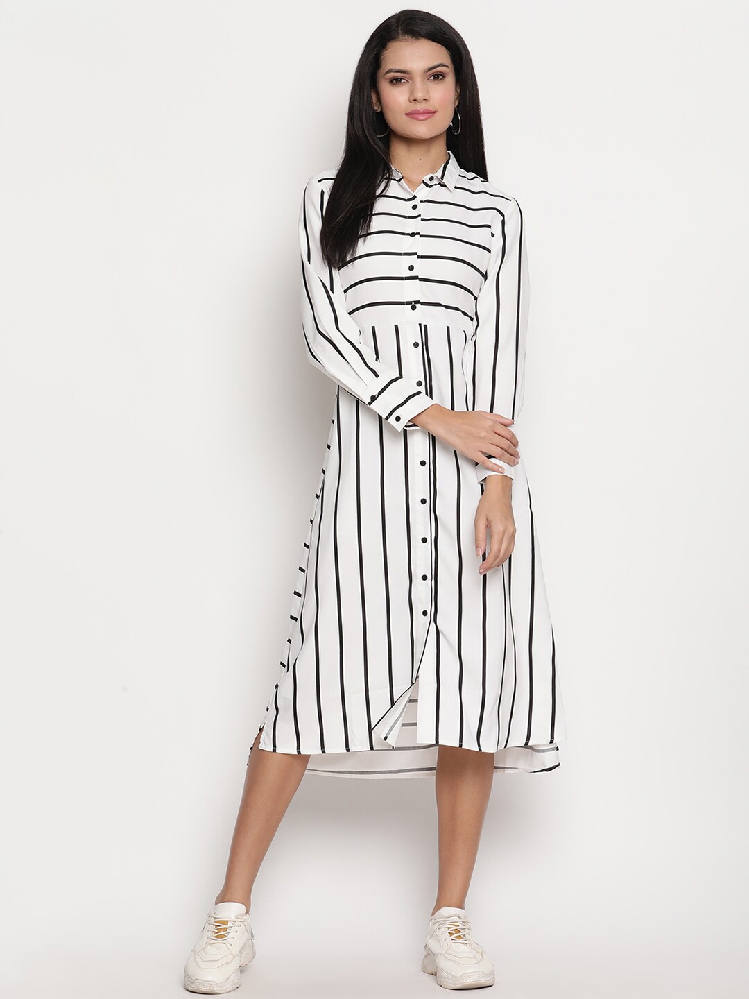 

HOUSE OF KKARMA Striped Shirt Midi Dress, White