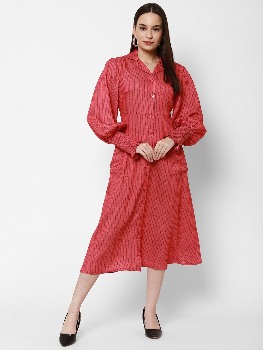 

HOUSE OF KKARMA Striped Shirt Midi Dress, Pink