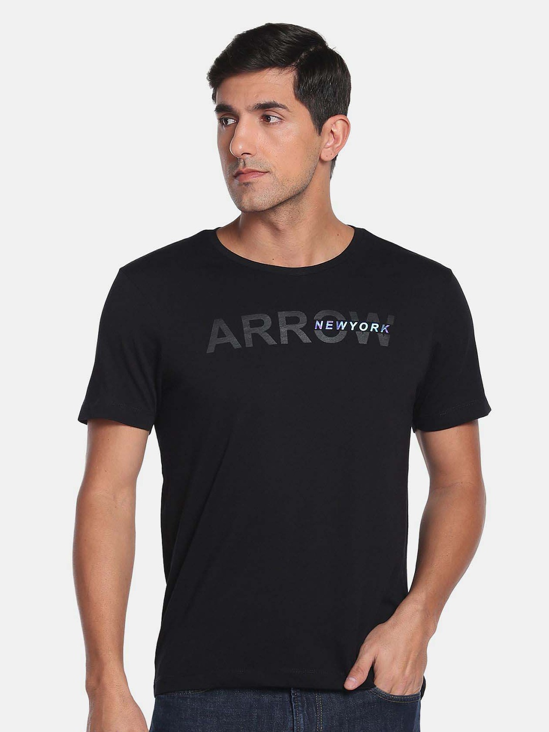 

Arrow New York Men Pure Cotton Typography Printed T-shirt, Black