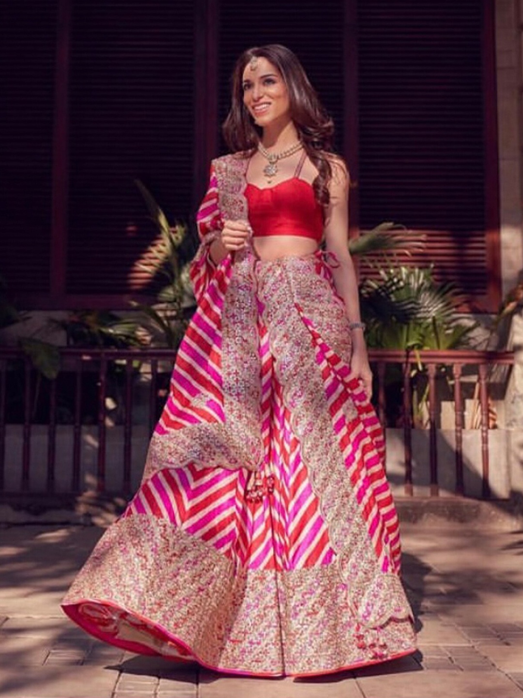 

ODETTE Pink & White Semi-Stitched Lehenga Choli