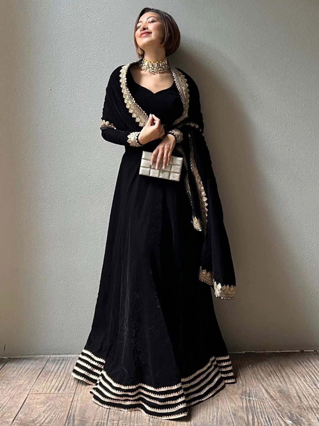 

ODETTE Semi-Stitched Lehenga Choli, Black