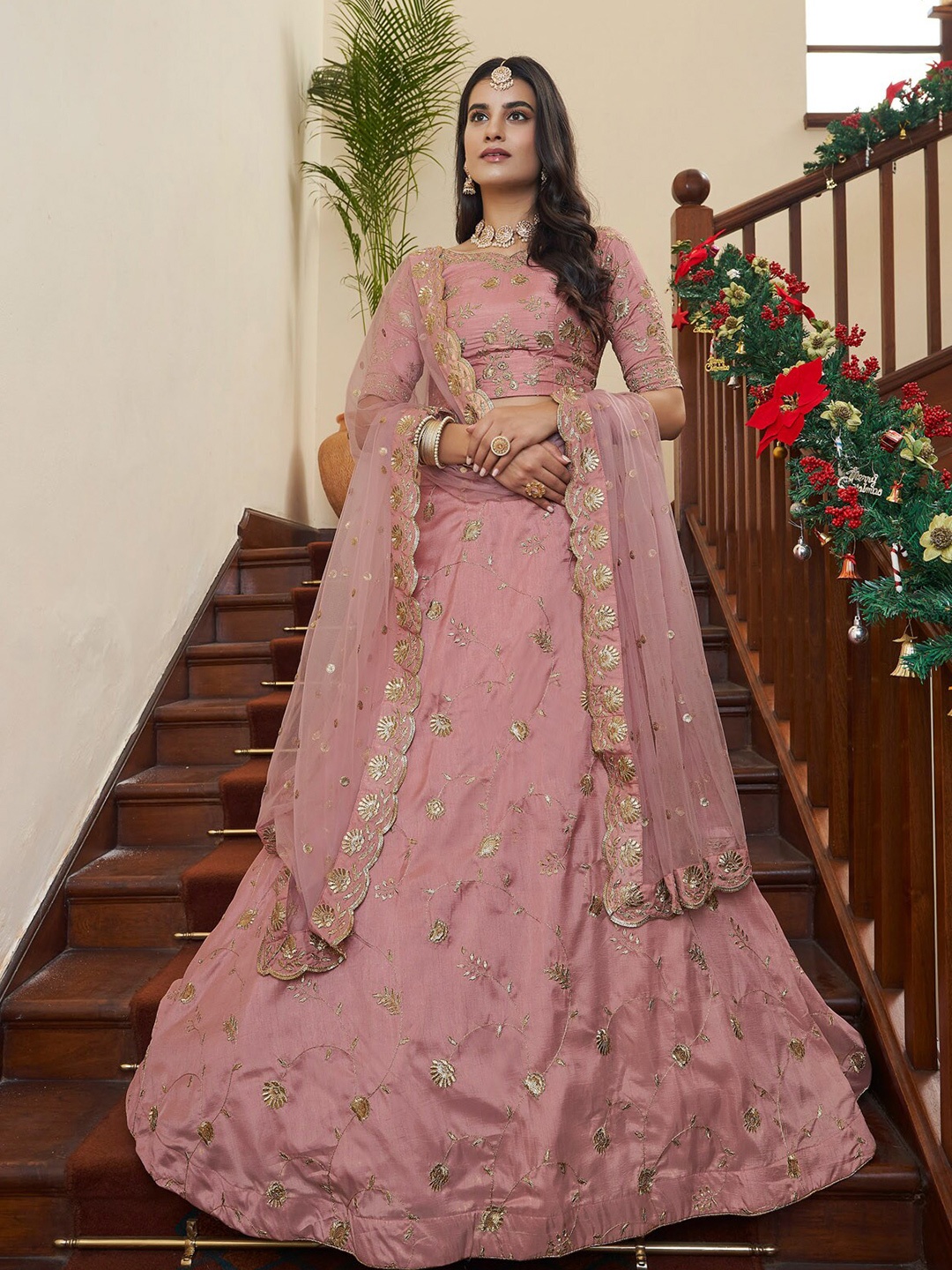 

ODETTE Embroidered Semi-Stitched Lehenga Choli, Peach