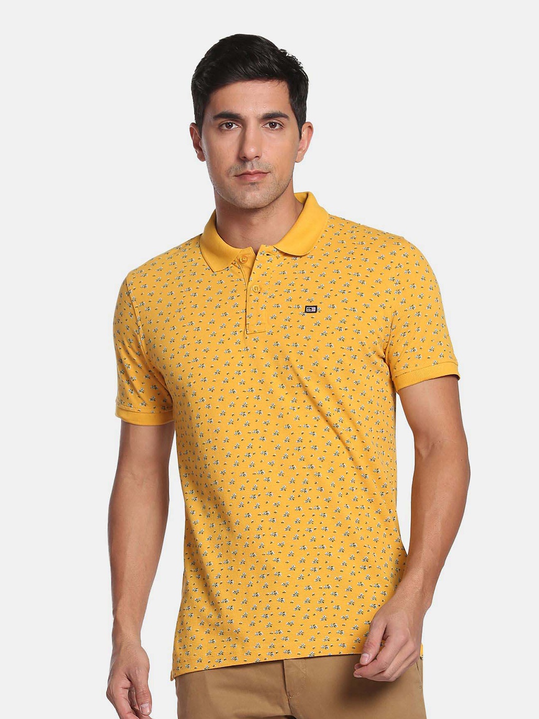 

Arrow Sport Men Floral Printed Polo Collar Pure Cotton T-shirt, Yellow