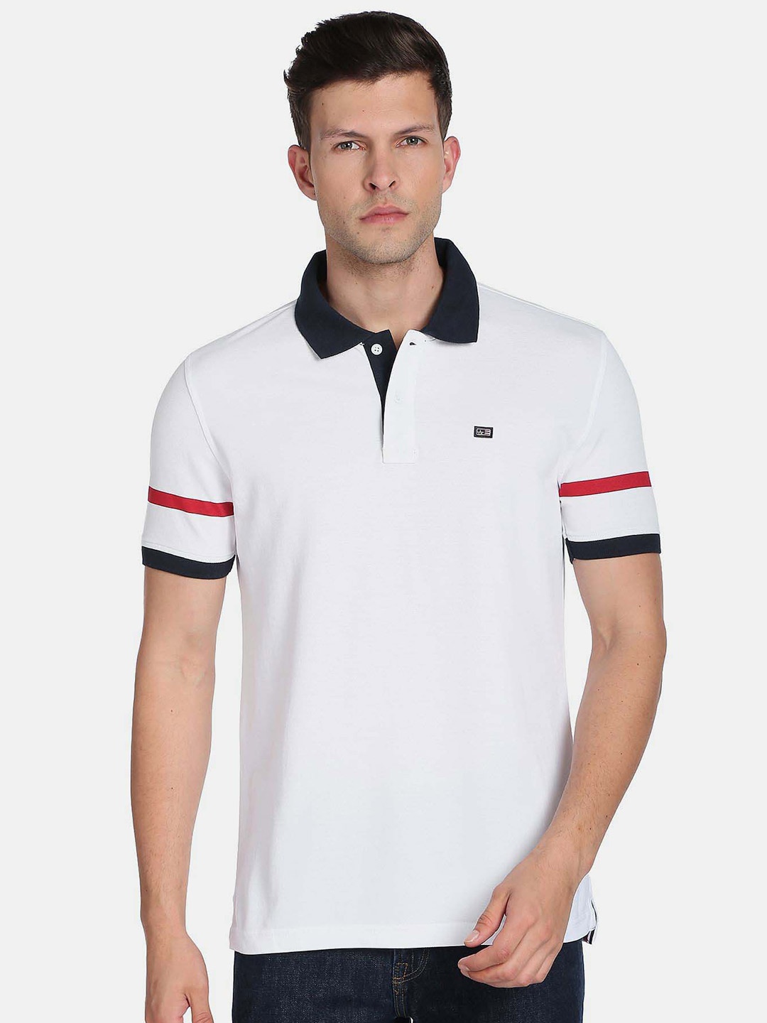 

Arrow Sport Men Polo Collar Short Sleeve Pure Cotton T-shirt, White