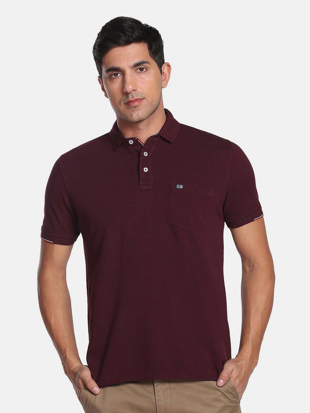 

Arrow Sport Men Polo Collar Short Sleeve Pure Cotton T-shirt, Maroon