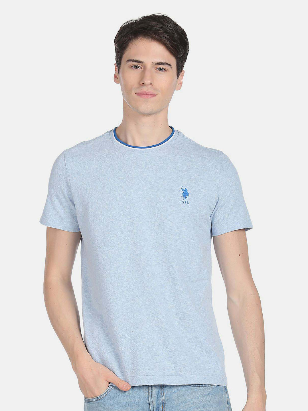 

U.S. Polo Assn. Men Slim Fit Round Neck Pure Cotton T-shirt, Blue