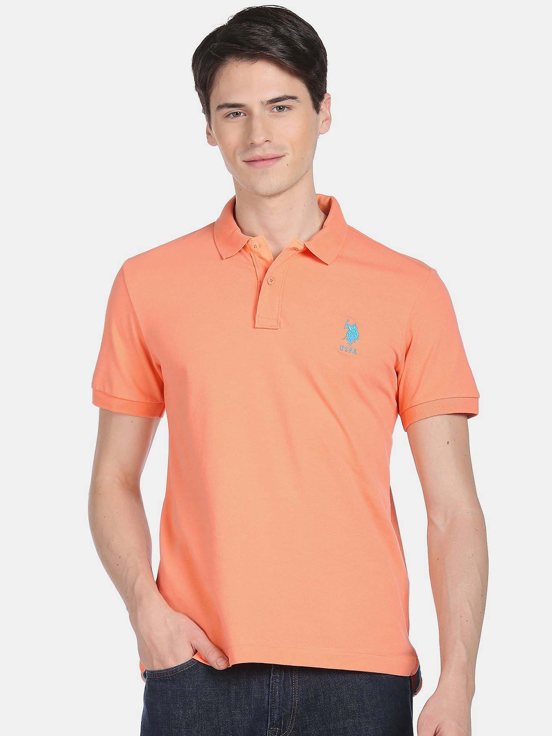 

U.S. Polo Assn. Men Polo Collar Slim Fit T-shirt, Coral