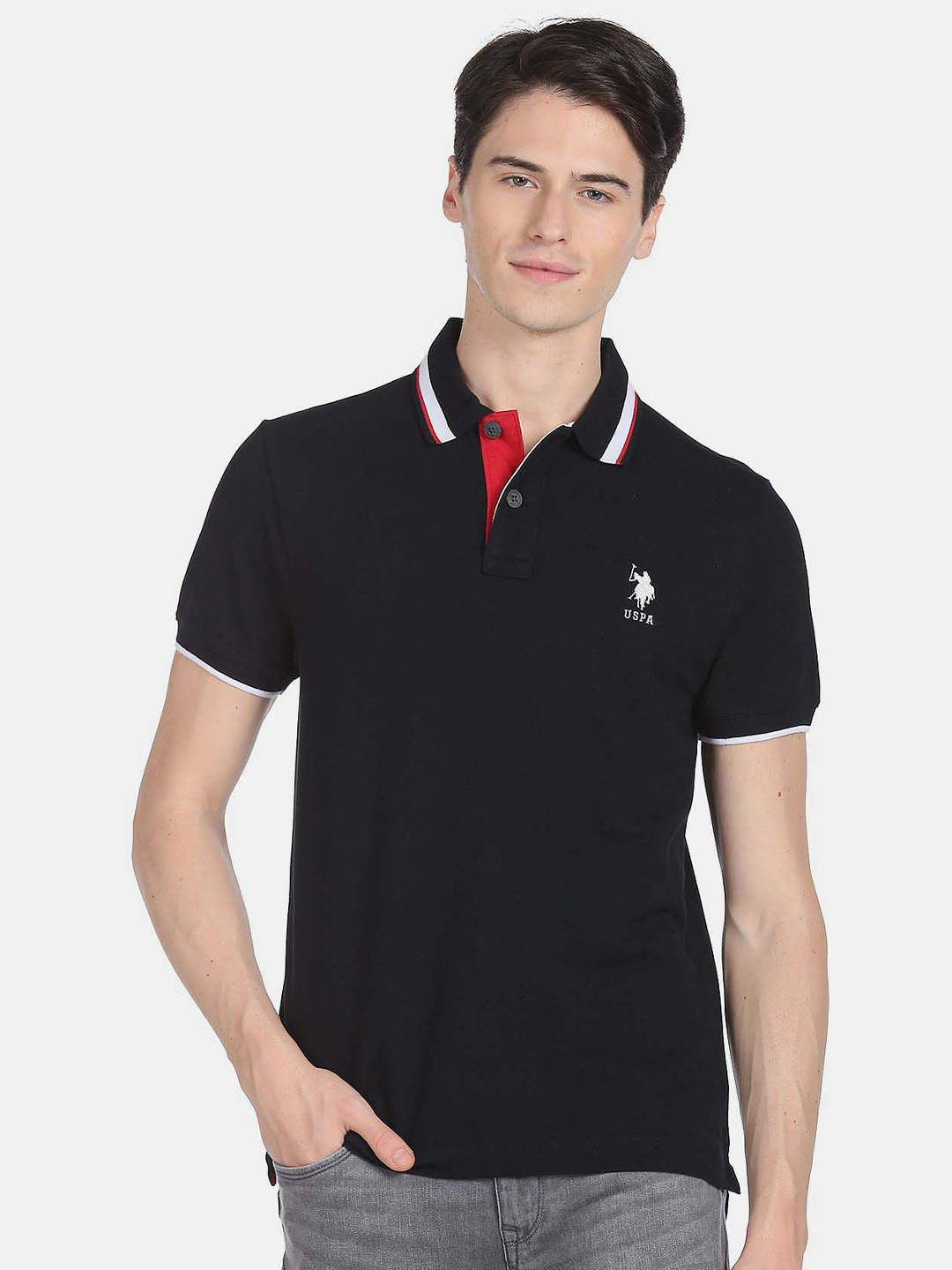 

U.S. Polo Assn. Denim Co. Men Pure Cotton Polo Collar T-shirt, Black