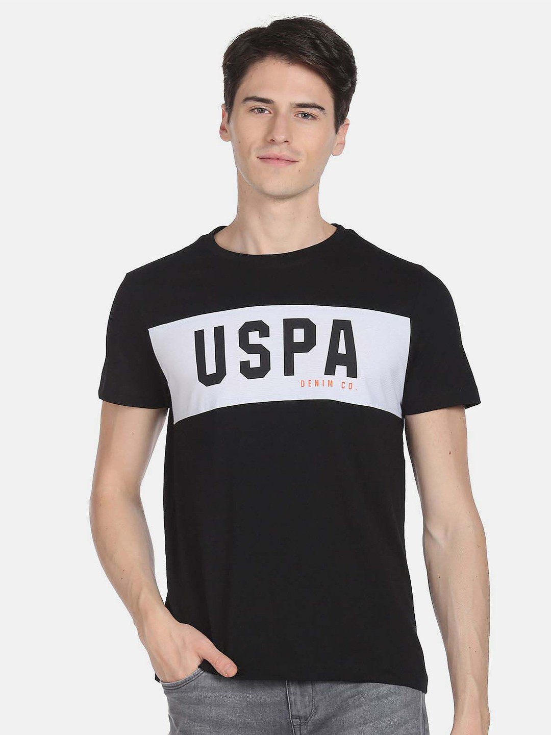 

U.S. Polo Assn. Denim Co. Men Typography Slim Fit Pure Cotton T-shirt, Black