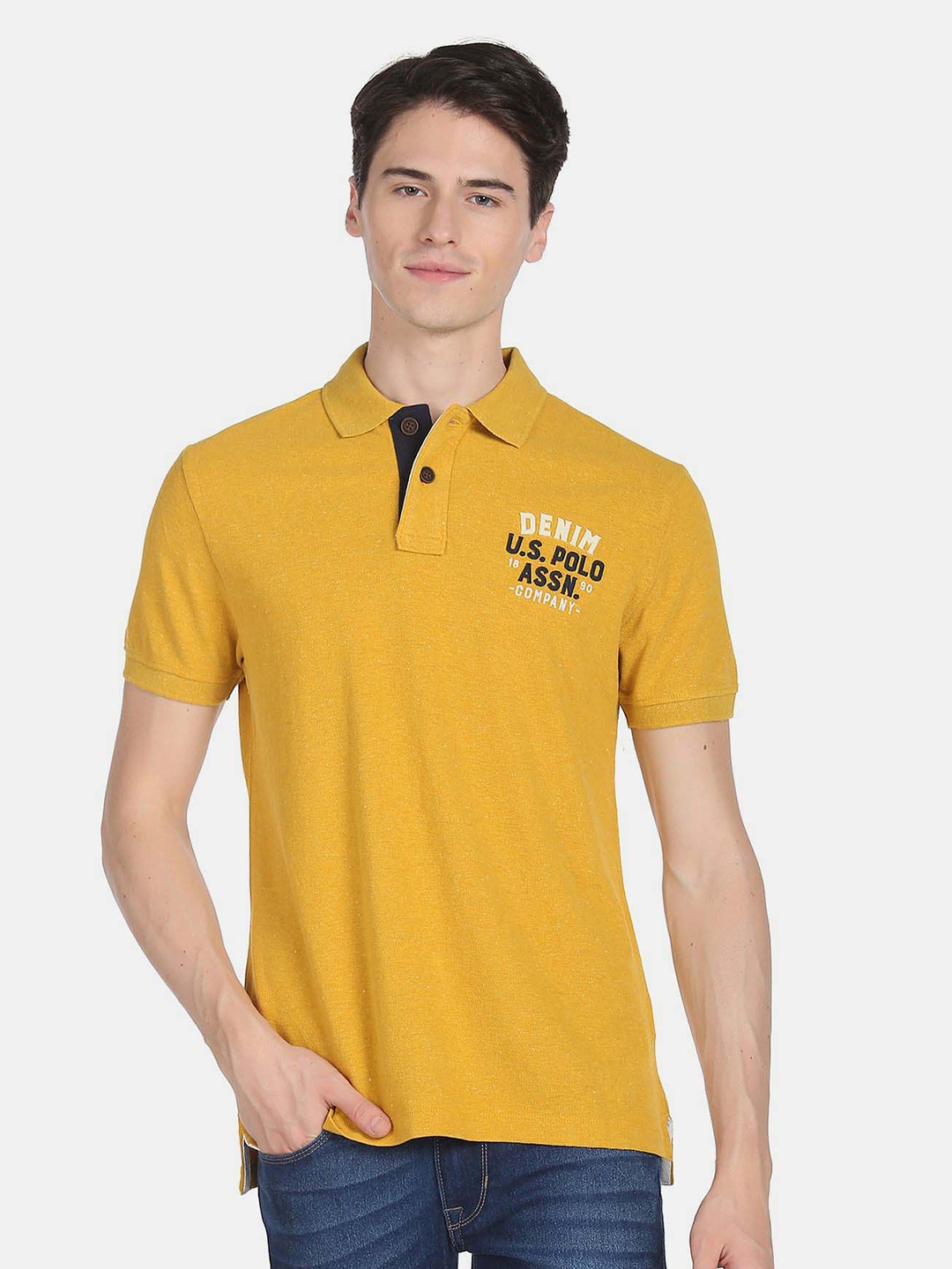 

U.S. Polo Assn. Denim Co. Men Polo Collar Slim Fit Pure Cotton T-shirt, Mustard