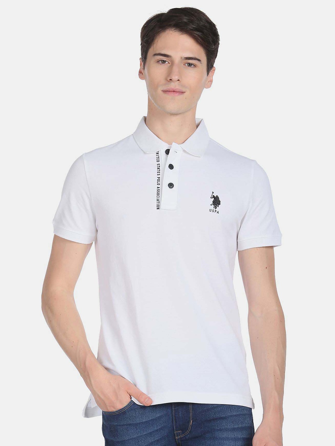 

U.S. Polo Assn. Denim Co. Men Printed Polo Collar Slim Fit T-shirt, White