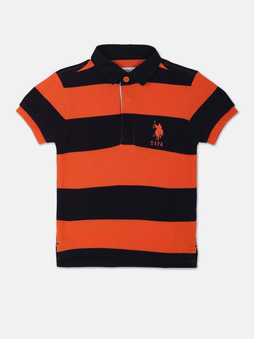 

U.S. Polo Assn. Kids Boys Striped Polo Collar Pure Cotton T-shirt, Orange