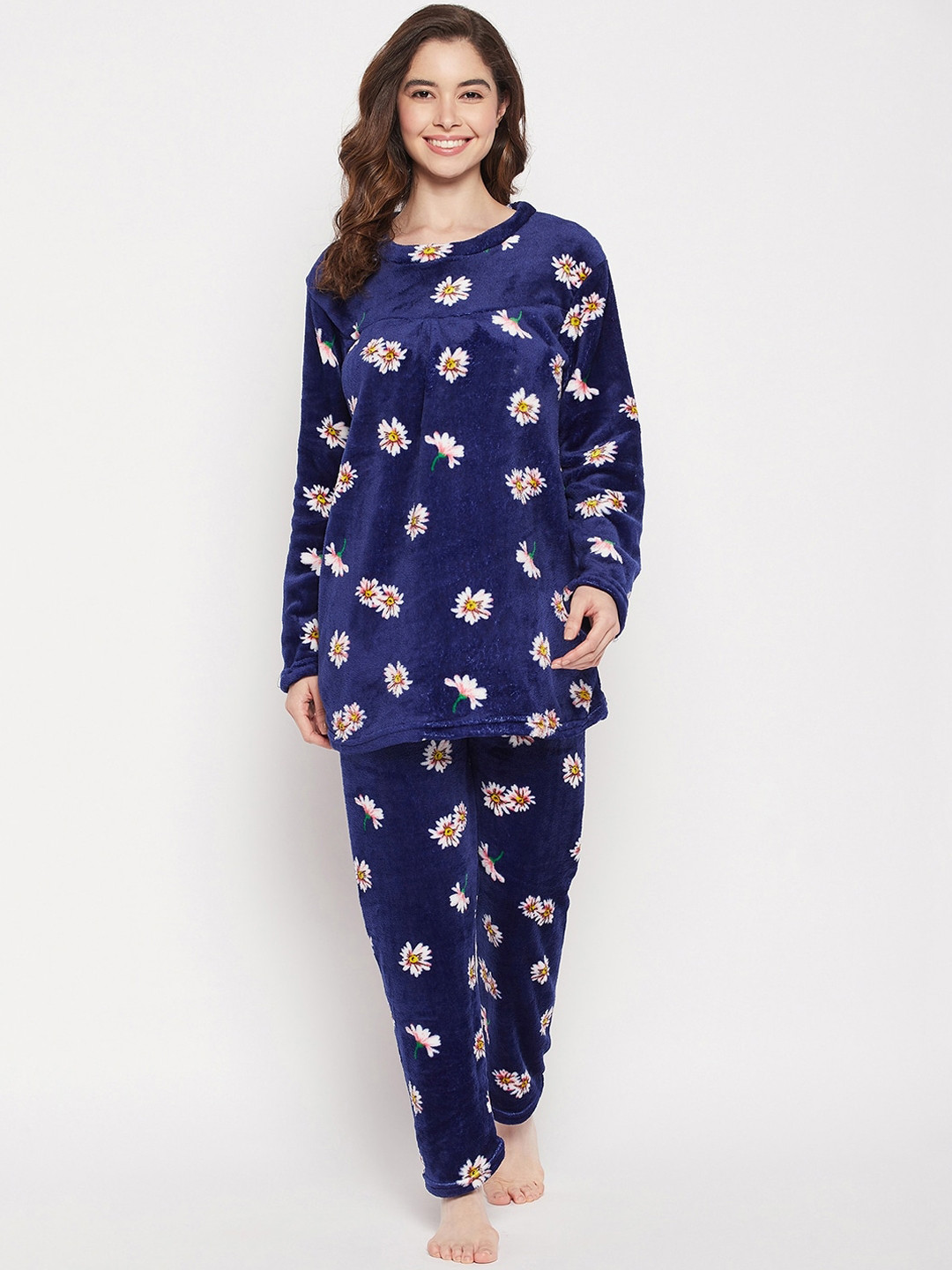 

Camey Women 2 Pieces Printed Night suit, Navy blue