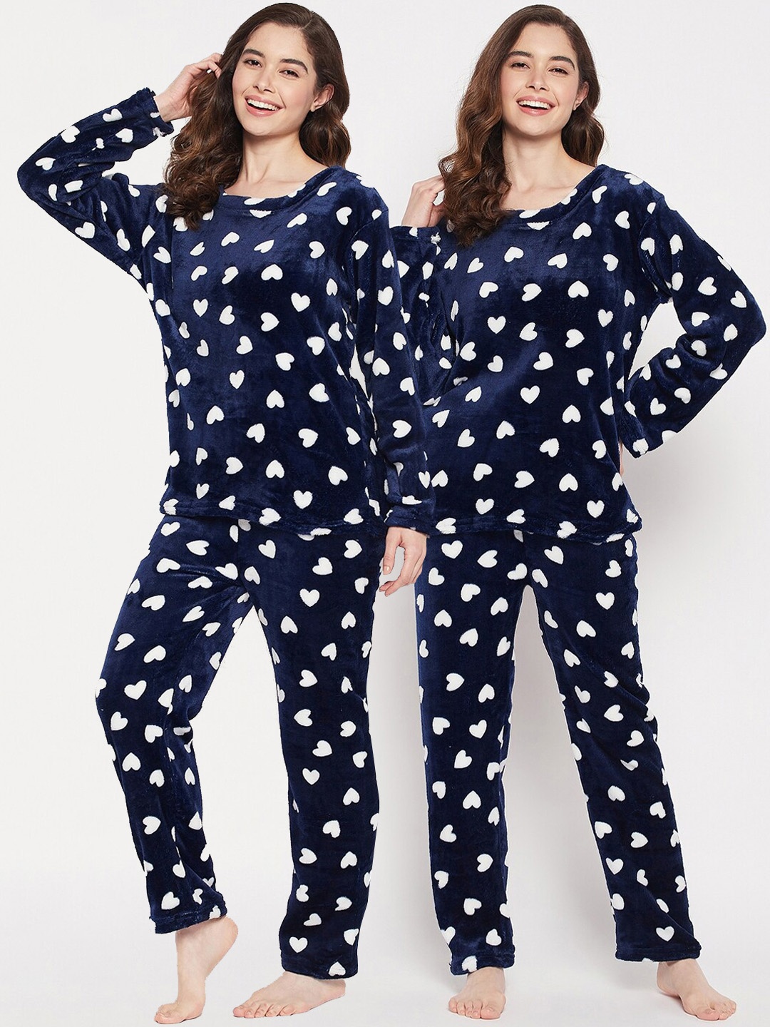 

Camey Women 2 Pieces Printed Night suit, Navy blue