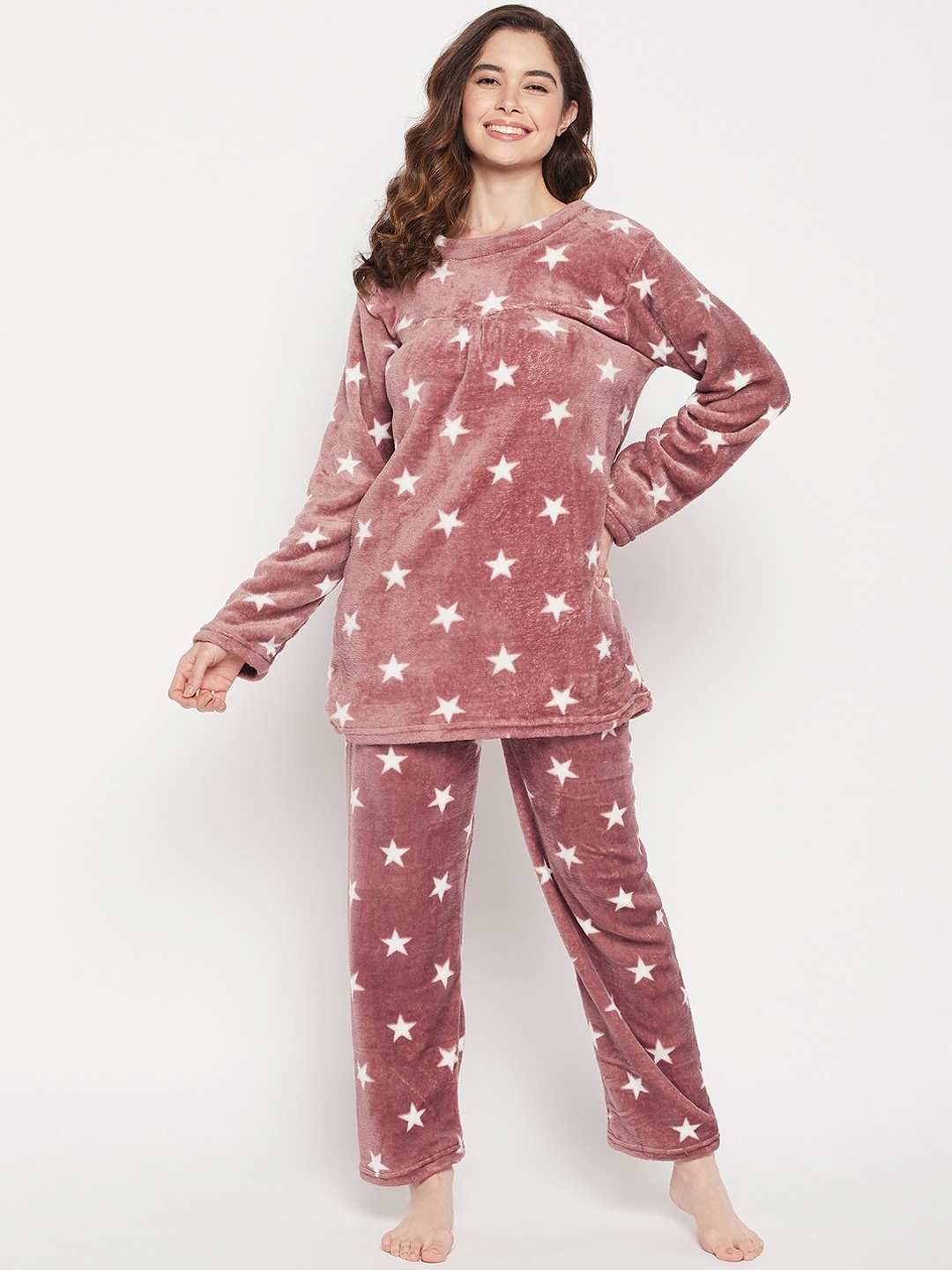 

Camey Women 2 Pieces Printed Night suit, Brown