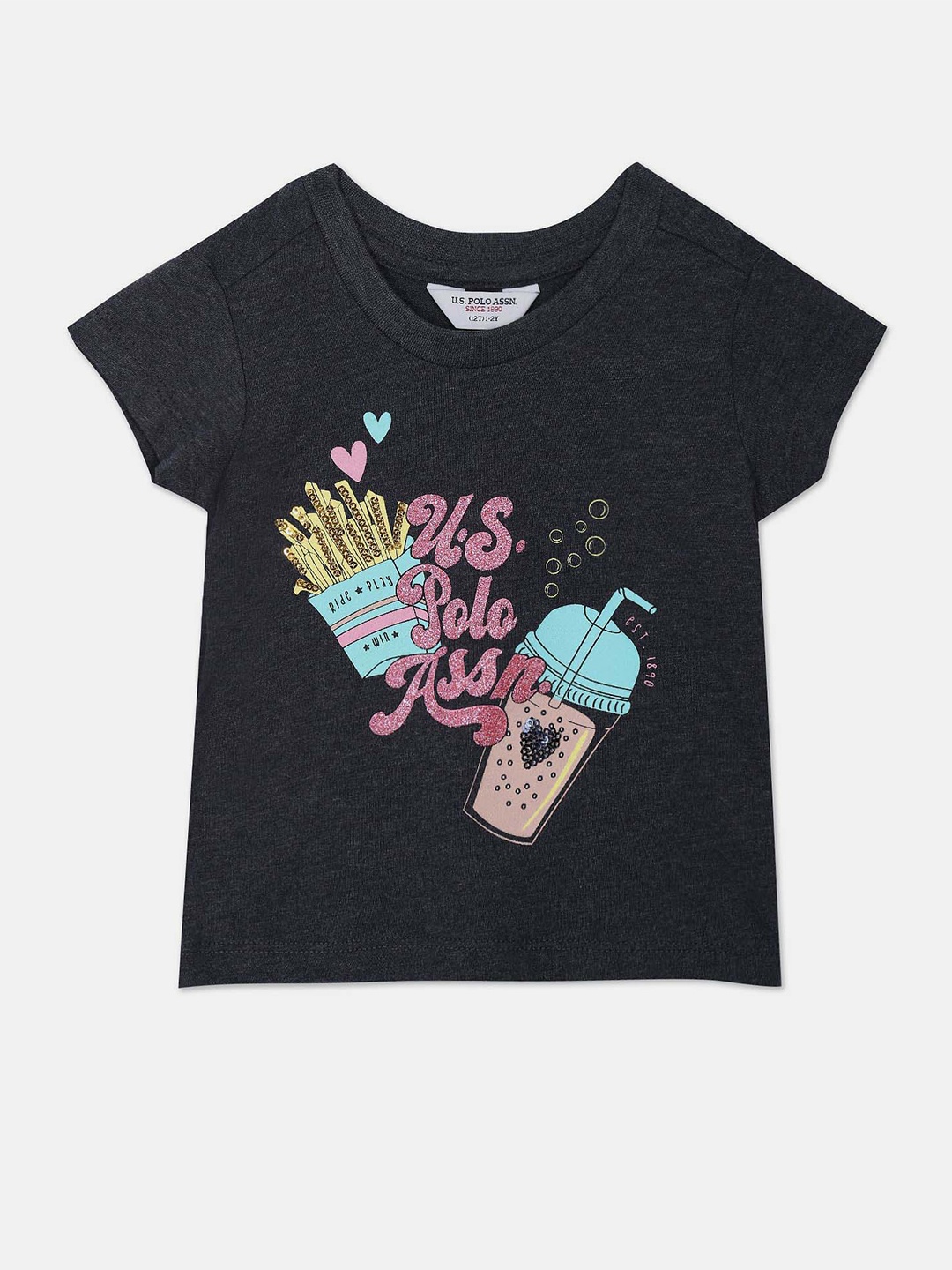 

U.S. Polo Assn. Kids Girls Printed T-shirt, Grey