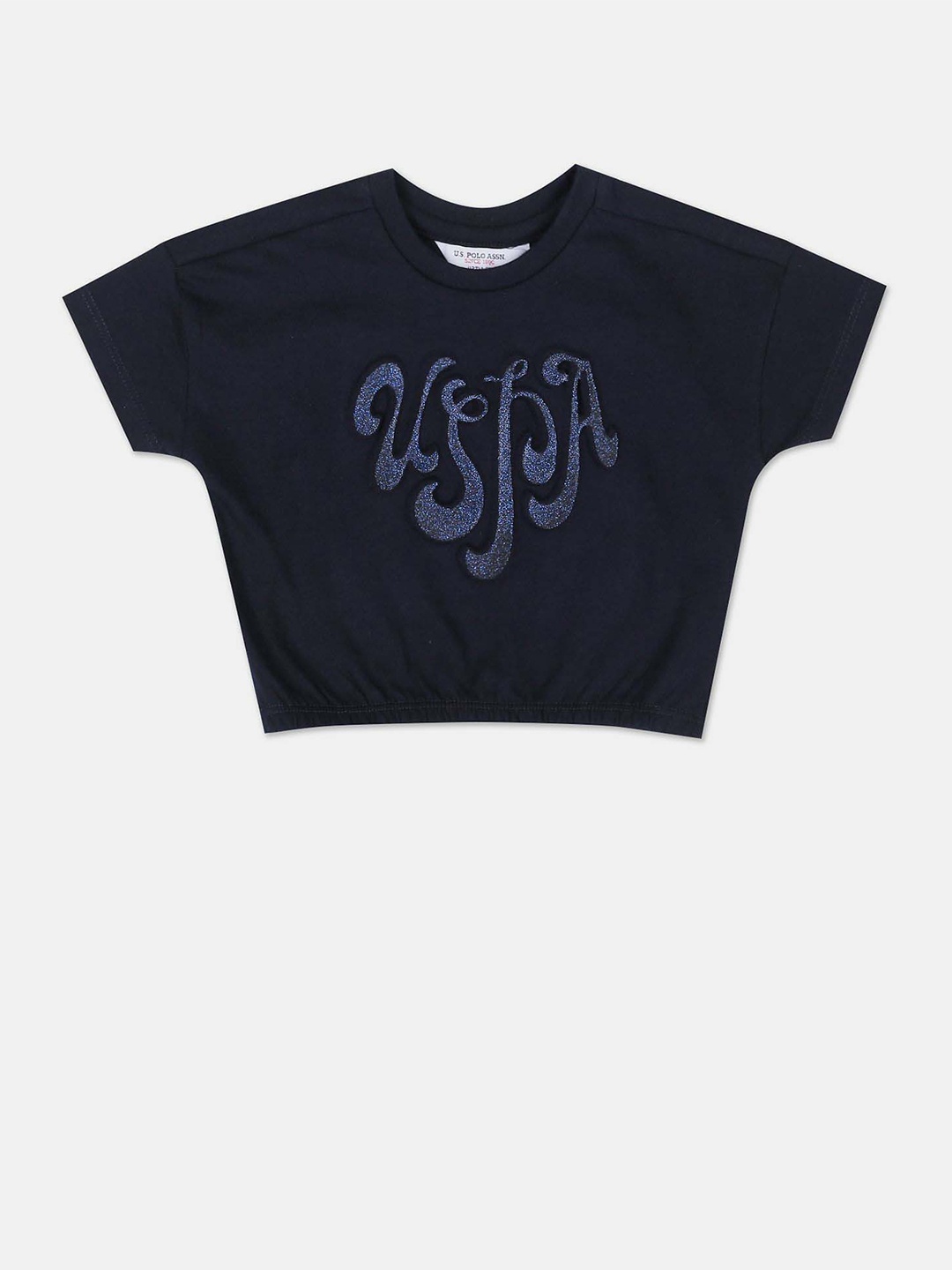 

U.S. Polo Assn. Kids Girls Typography Printed Pure Cotton T-shirt, Navy blue