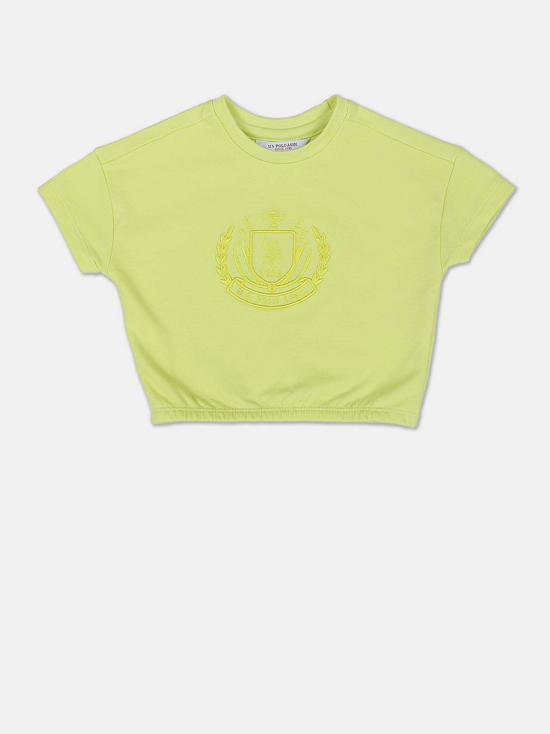 

U.S. Polo Assn. Kids Girls Self Designed Round Neck Pure Cotton T-shirt, Green