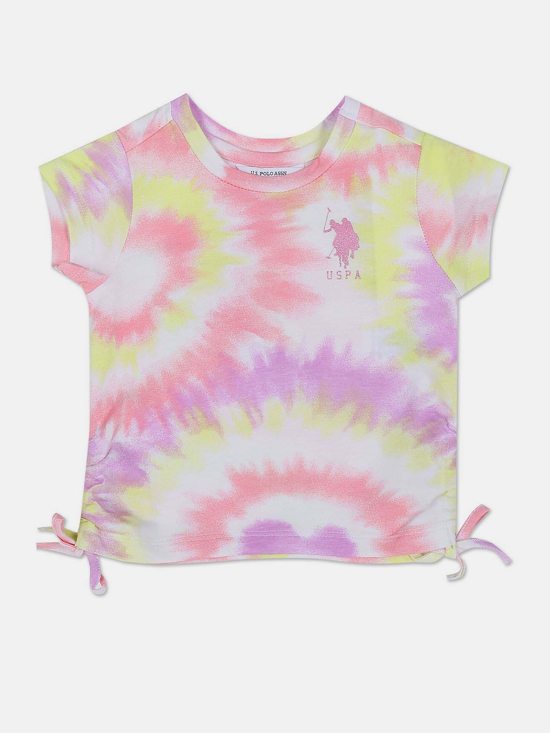 

U.S. Polo Assn. Kids Girls Tie and Dye Pure Cotton T-shirt, Pink