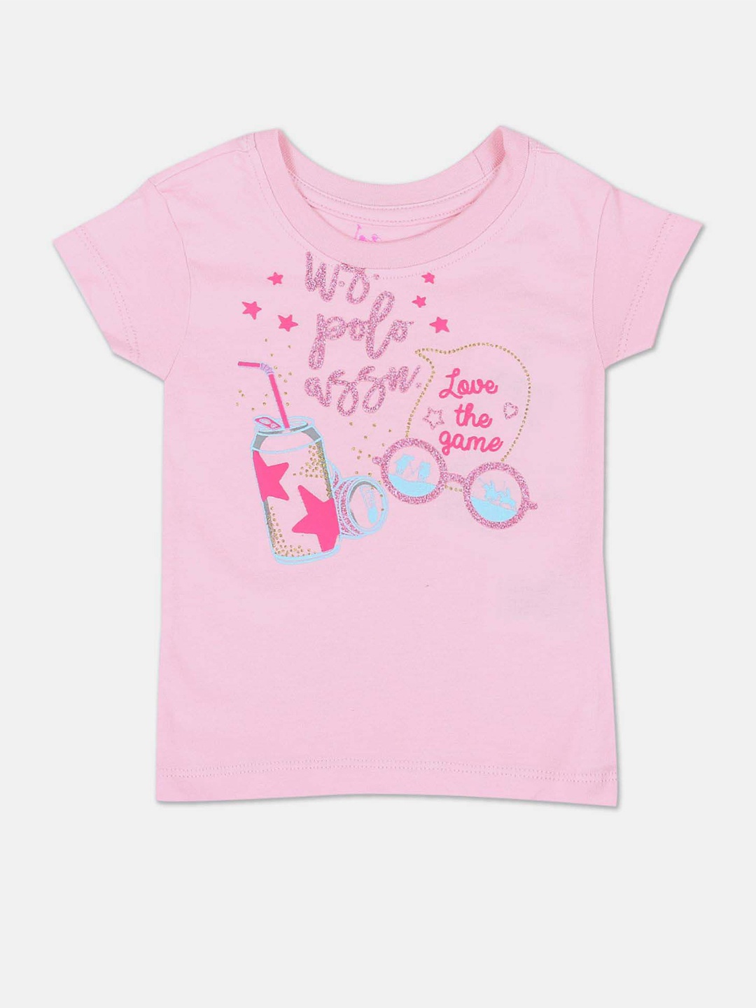 

U.S. Polo Assn. Kids Girls Typography Printed Emblished Pure Cotton T-shirt, Pink
