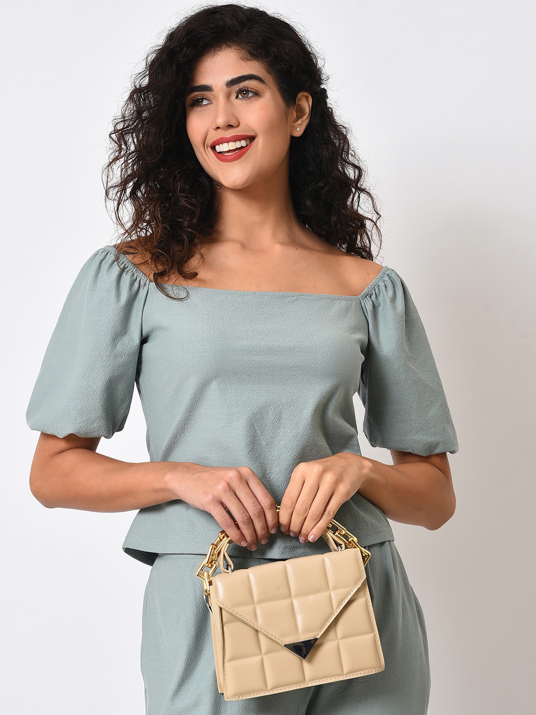 

HAUTE SAUCE by Campus Sutra Structured Handheld Bag, Beige