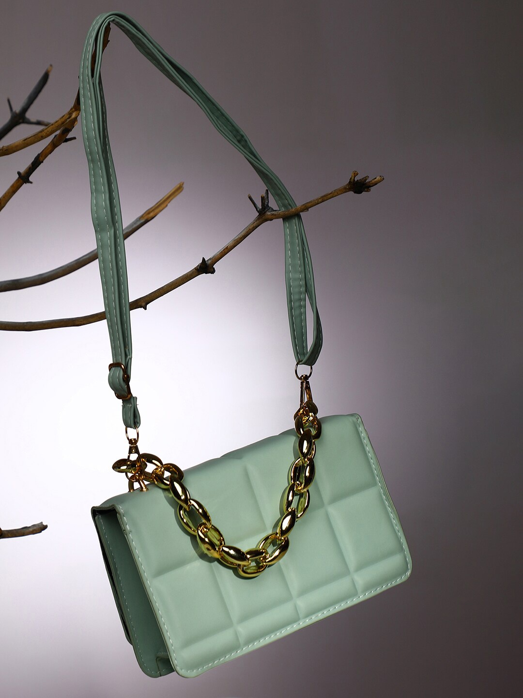

HAUTE SAUCE by Campus Sutra Green PU Structured Hobo Bag with Tasselled