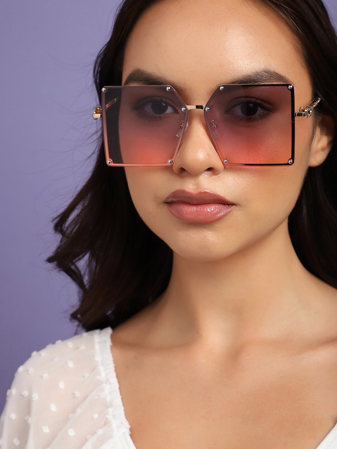 

HAUTE SAUCE by Campus Sutra Women Mirrored Lens Rectangle Sunglasses With Polarised Lens, Gold