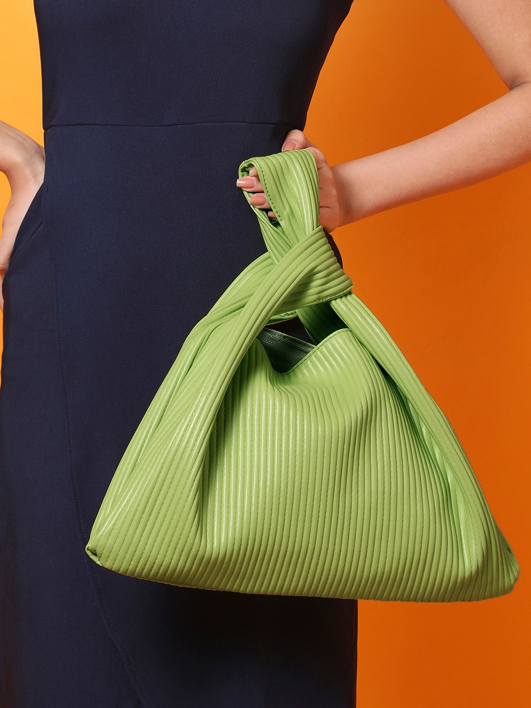 

HAUTE SAUCE by Campus Sutra Textured PU Structured Hobo Bag, Green