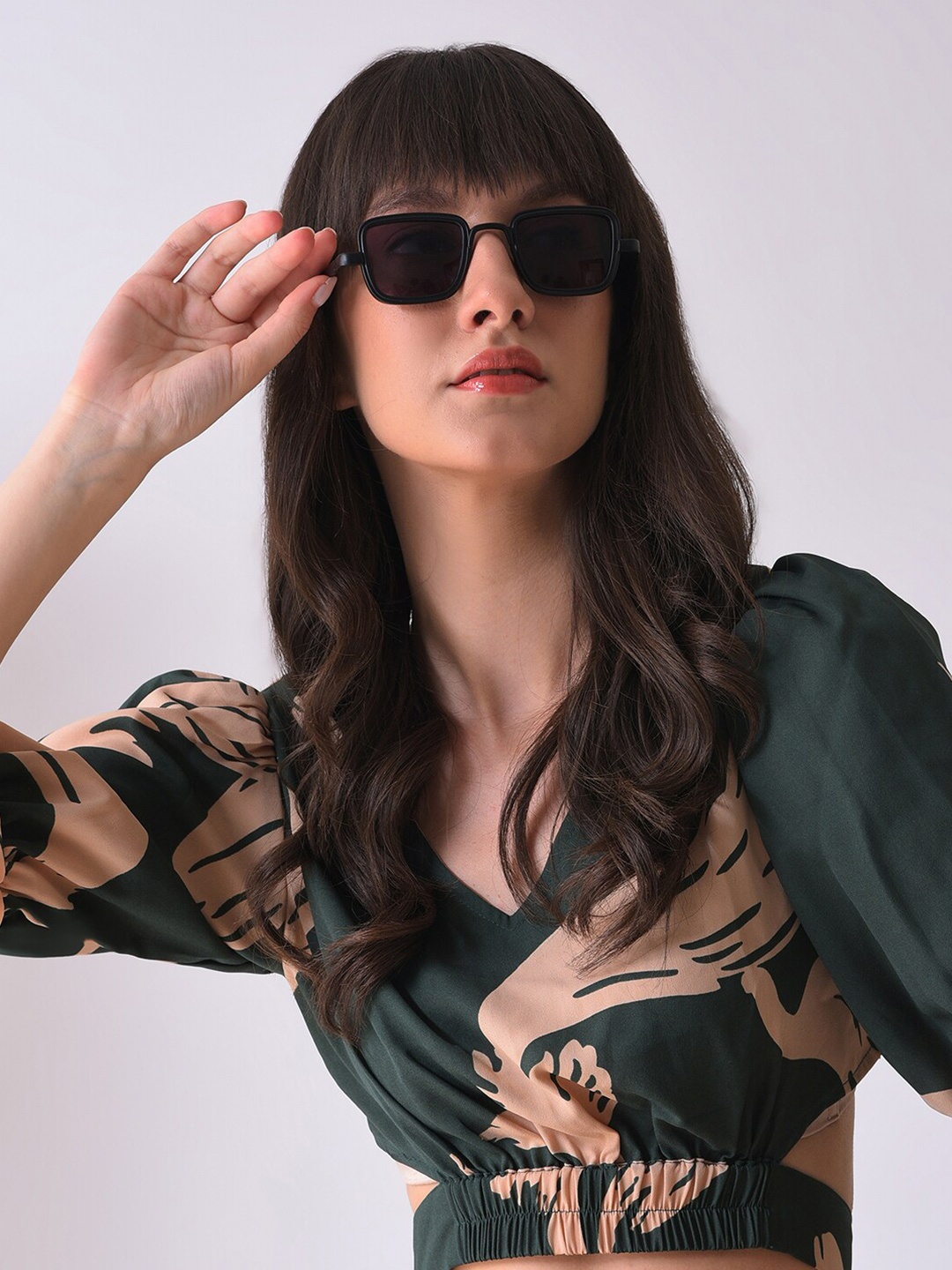 

HAUTE SAUCE by Campus Sutra Women Rectangle Sunglasses SUM23_HSSG1115, Black