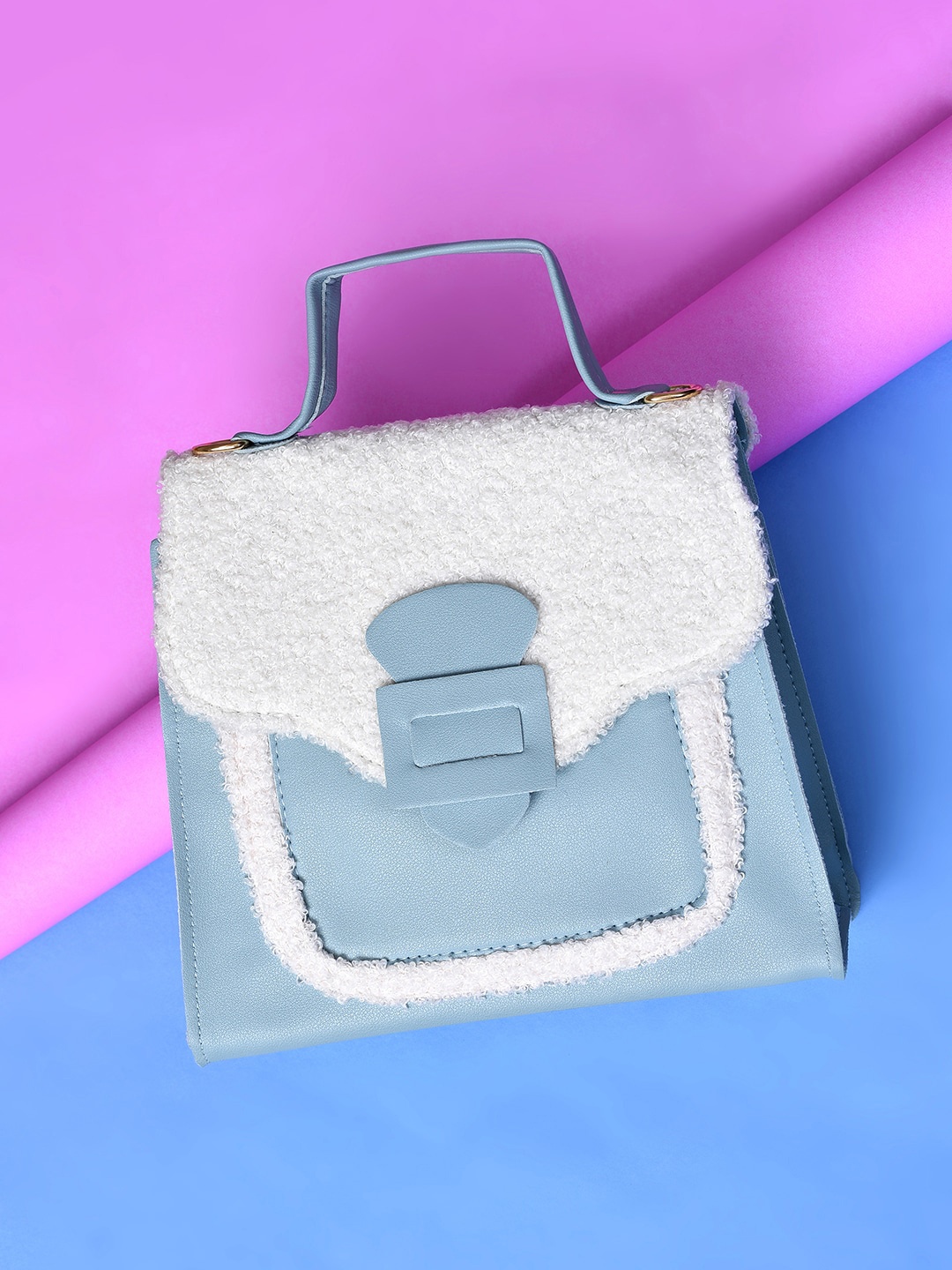 

HAUTE SAUCE by Campus Sutra Blue PU Structured Shoulder Bag with Applique