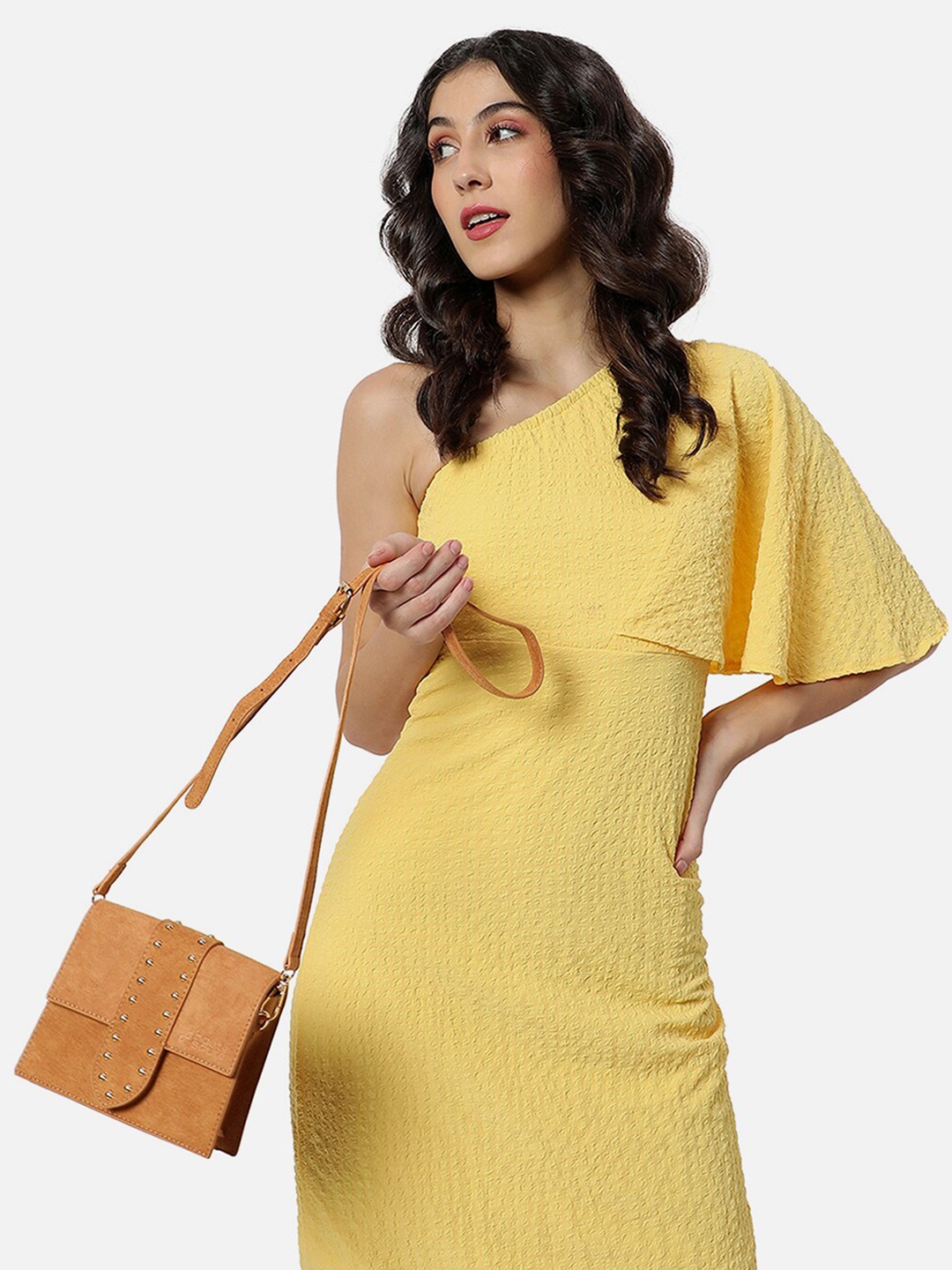 

HAUTE SAUCE by Campus Sutra PU Structured Sling Bag, Brown