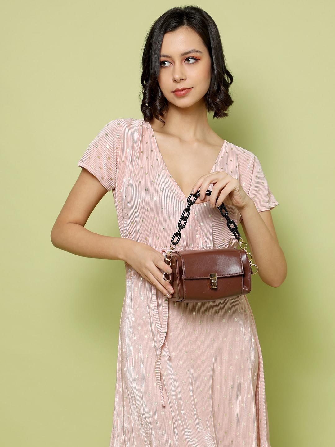 

HAUTE SAUCE by Campus Sutra PU Structured Handheld Bag, Brown