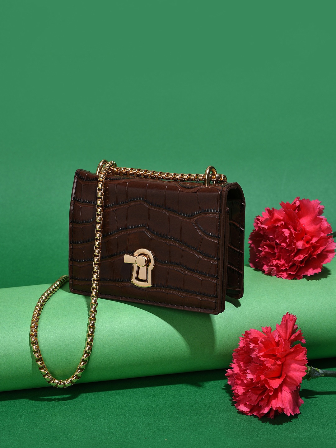 

HAUTE SAUCE by Campus Sutra Brown Textured PU Structured Sling Bag with Quilted